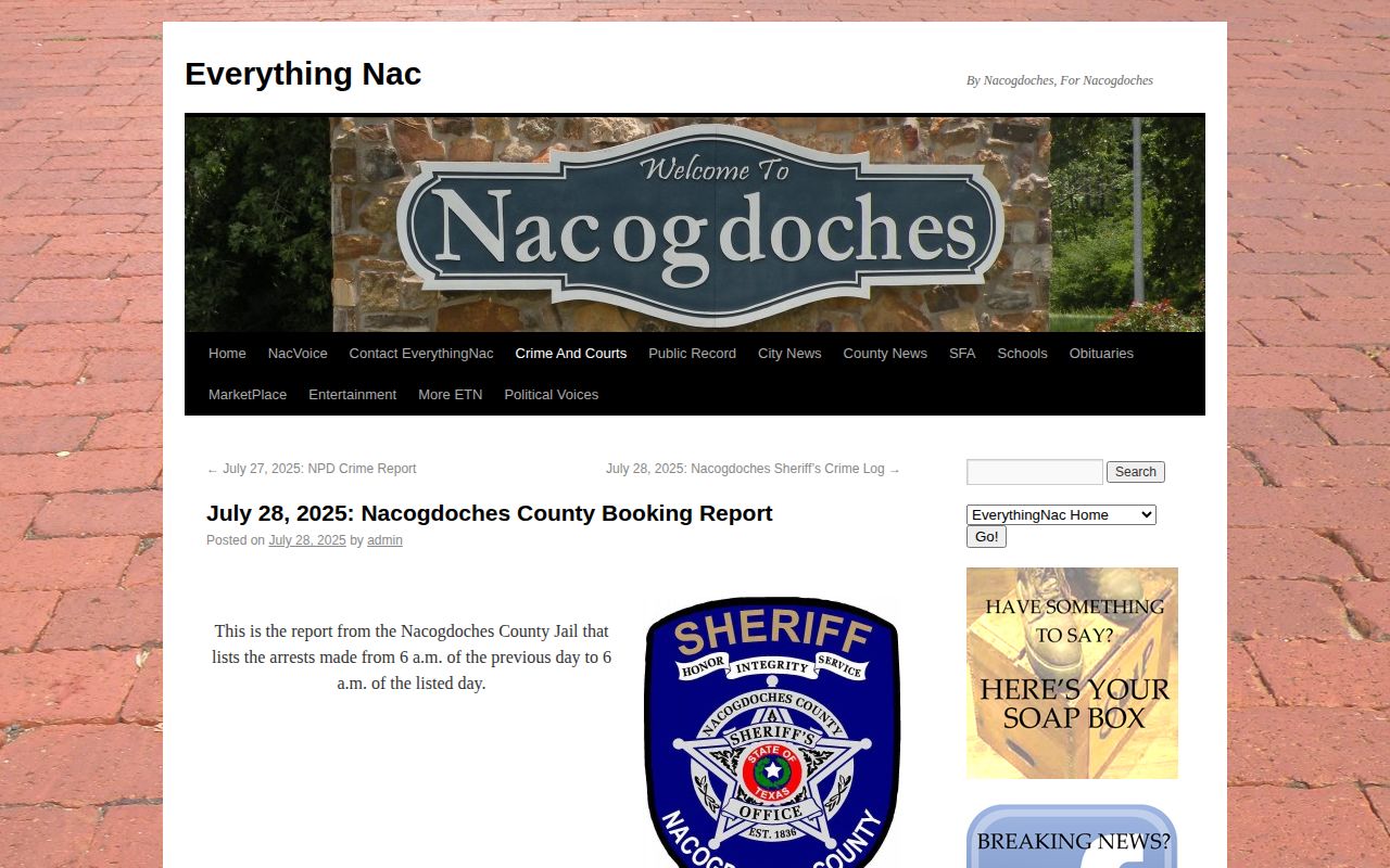 Nacogdoches County arrest news archive view from Everything Nac